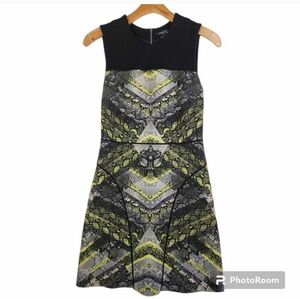 Kenneth Cole Womens 8 Chevron Snakeskin Print Sheath Dress Black Lime Gray